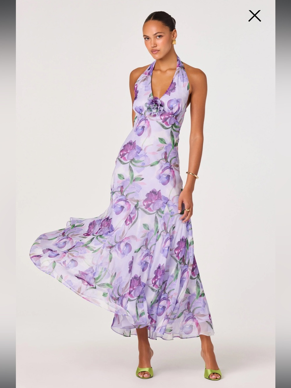 astra the lable yasmeen purple floral halter deep v-neck maxi summer dress small